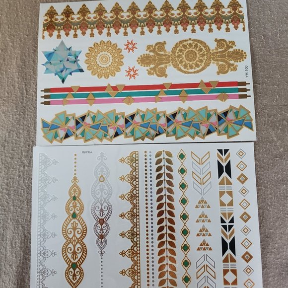 3 sheets Golden Silver Temporary Tattoo - Picture 4 of 16